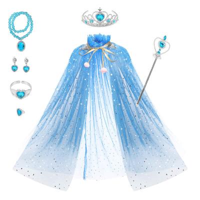 China CM047 Breathable Princess Elsa and Anna Birthday Dress Cape Set Mask with Tiara Crown Wand Jewelries for Little Girls Dress up Costume for sale