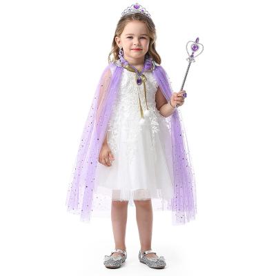 China CM049 Breathable Princess Purple Cloak Set 3-8 Years Old Girl Cloak Tiara Crown Magic Wand Necklace Earrings Jewelry For Kids Halloween Costume for sale