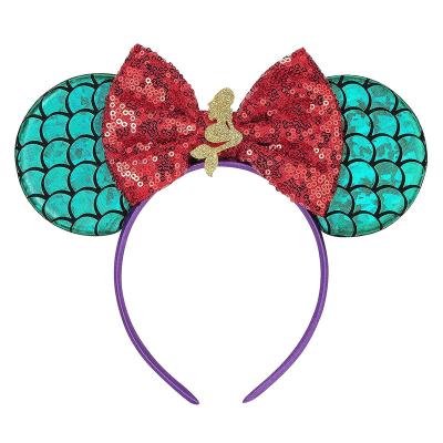 China Hair Decoration HB114 Cartoon Mermaid Mouse Ears Headband Small With Sequin Bows For Mermaid Birthday Party Decoration Favors for sale