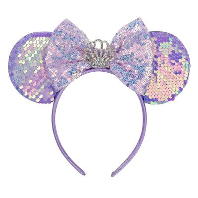 China HB116 Glitter Seashell Design Sequin Hair Accessories Mouse Ears Bow Headband Crown Purple Minnie Ears Headband For Party Cosplay for sale