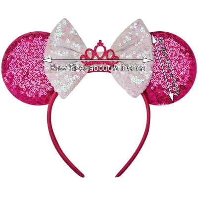 China HB117 Non-slip Women Girls Love Hair Glitter Crown Design Sequin Mouse Ears Accessory Headband with Bow for Party Cosplay Decorations for sale