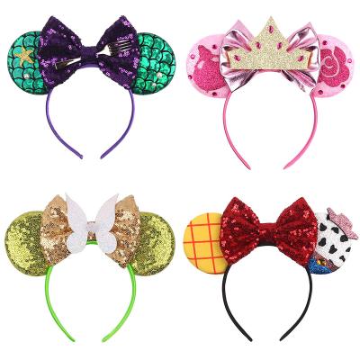 China HB004 Elsa Hair Decoration and Anna Princess Birthday Headband Mermaid Sequin Ears Bow Headband for Girls Women Cosplay Accessory for sale