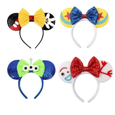 China Hair Decoration HB009 Sequin Mouse Ears Headband Sparkle Glitter Bows With Cartoon Decoration Headband For Party Cosplay Props for sale