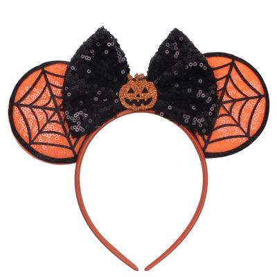 China HB120 Halloween Pumpkin Hair Circle Mouse Ears Headband Non-slip Sequin Bow Hair Accessories for Women Girls Party Decoration Costume for sale