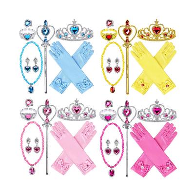 China FZ001 Gift Tiara Crown Wand Necklaces Earrings Bracelet Fancy Presents Princess Gloves Dress Up Accessories For Party Kids Girls Costume for sale