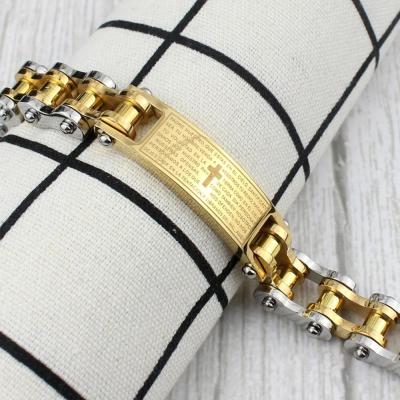 China Jesus Bible Verses Cross Stainless Steel Bracelet Serenity Prayer Bracelet Bangle Motorcycle Chain Motorcycle Bible Bracelet for sale