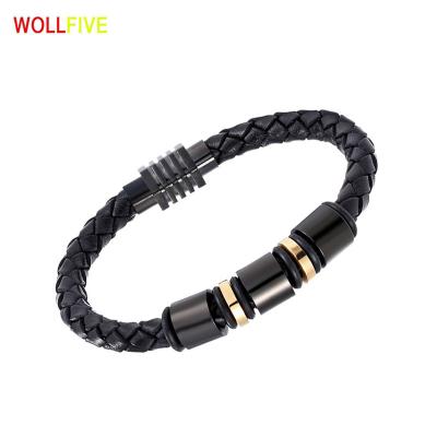 China Trendy Fashion Trend Design Men's Stainless Steel Clasp Rope Leather Bracelet for sale