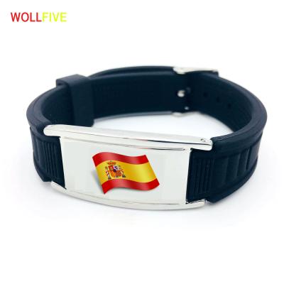 China Silicone Adults Kids Soccer Wristband Printing Wristband Eco-friendly National Flag Silicone Elastic Band Wristband for sale