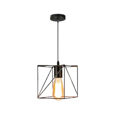 China Modern style luxury black gold color metal cage light fixtures hanging chandelier for restaurant for sale