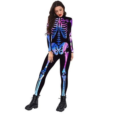 China Halloween Party Costume 2022 Human Skeleton Printed Custom Halloween Costume Ladies Jumpsuit Gothic Punk Jumpsuit Men Costume For Halloween for sale