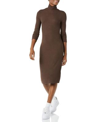 China Breathable Women's Thin Rib Long Sleeve Solid Bodycon Dress Club Ribbed Midi Dress Autumn Sexy Tube Sweater Skinny Knitted Casual Skirt for sale