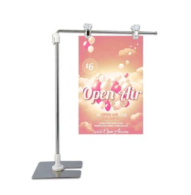 China 304 Stainless Steel Supermarket Sign Holder Metal Banner Stand Poster Table Display Stand for sale