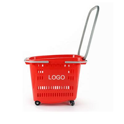 China New PP Supermarket Basket Shopping Plastics Trolley Cart With Wheels for sale