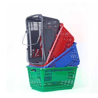 China Plastic Shopping Basket Supermarket Handle Metal Handle Shopping Basket Plastic Hand Baskets For Store for sale