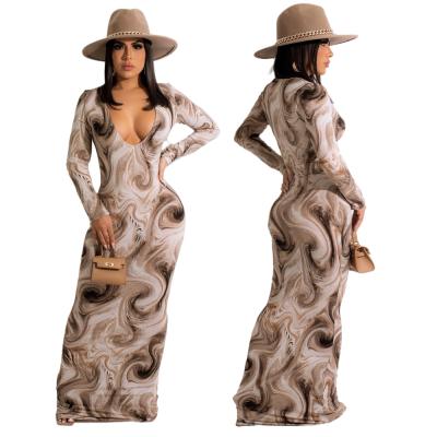 China S6654 Anti-Static - Casual Fashion Long Sleeve Printed Ladies Long Dress for sale