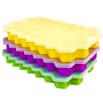 China Viable Ice Cube Trays For Freezer With Lid-37 Grid Silicone Ice Cube Tray With Lid For Small Ice Cube Molds for sale