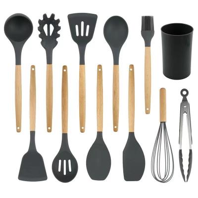 China Custom Heat Resistant Stocked Kitchen Accessories 12pcs Food Silicone Kitchen Utensils Cooking Set for sale