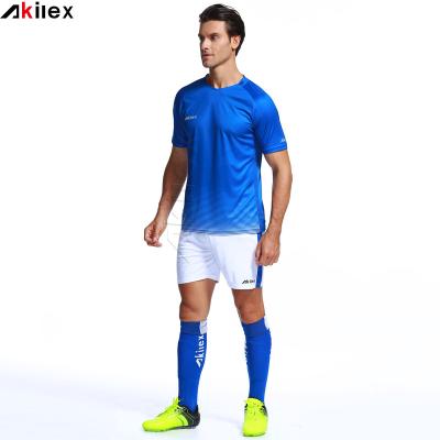 China Shirts & 2022 Cheap Promotion Custom Low Price Tops Akilex China Supplier Sublimation Soccer Jersey Set Mens Professional Football Uniform for sale