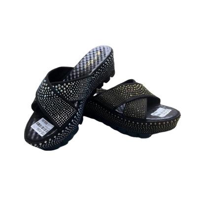 China Fashion Trend Hot selling rhinestone high wedge rhinestone Nigerian party shoes women's shoes platform slippers cross strap for sale