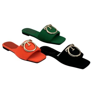 China Other New Design Peep-toe Flat Buckle Summer Women's Slippers Flat Women's Slippers for sale