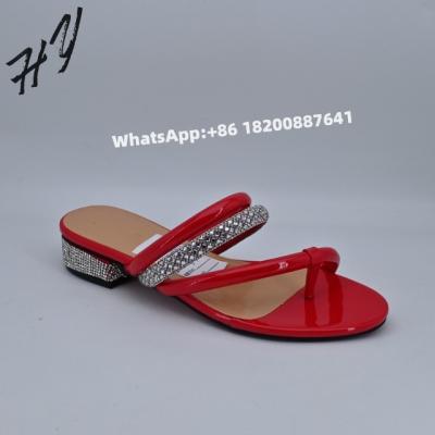 China Custom wholesale fashion trend rhindiamond flip flops 2023 new fit with colorful diamond low heel slippers for ladies for sale