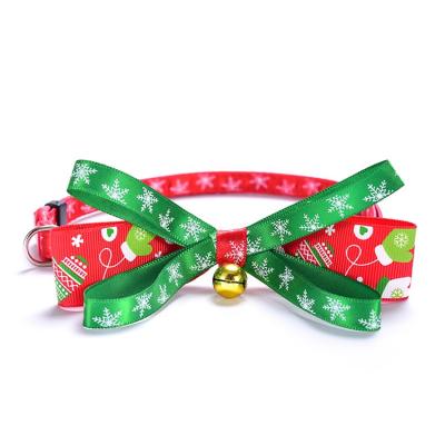 China Qiyue Pet Collar Christmas Series Bow Bell Bow Tie Cat Collar Pet Viable Collars for sale