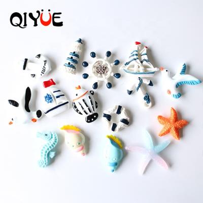 China QIYUE Universal Ocean Style 3D Mini Steamship Seagull Resin Fridge Magnet for sale