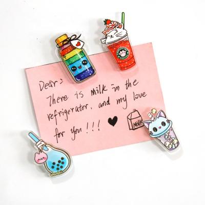 China Universal Fashionable Cute Jewelry Accessories Mini Simulation Milk Tea Cup Acrylic Fridge Magnet for sale