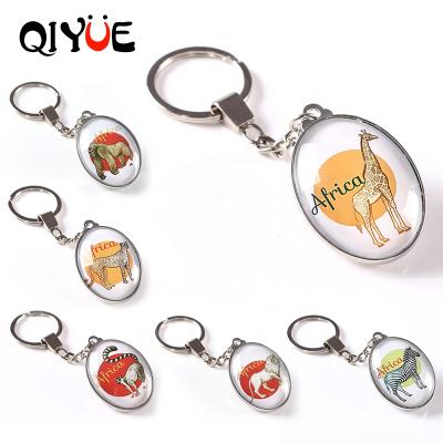 China Customizable Key Chain Gift Customize Photo African Animals Double Sided Crystal Glass Car Keyring for sale