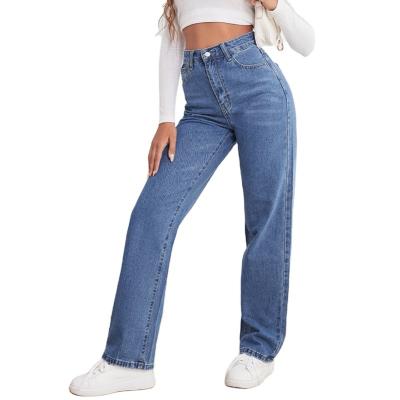 China 2021 QUICK DRY straight pants loose casual high waist women jeans for sale