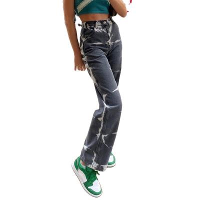 China 2022 viable European and American new fashion tie-dye jeans high waist friend loose straight jeans for women for sale