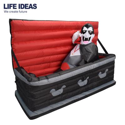 China Waterproof 190T Polyester With PU Coating Hot Sale Halloween Vampire Promotional Cheap Igniting Inflatable Coffin For Outdoor Yard Decor for sale