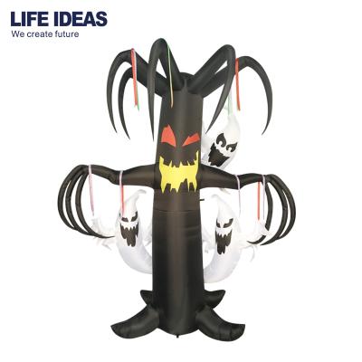 China Waterproof 190T Polyester With PU Coating Giant Inflatable Halloween Decoration Customized Light Inflatable LED 8FT Ghost Tree for sale