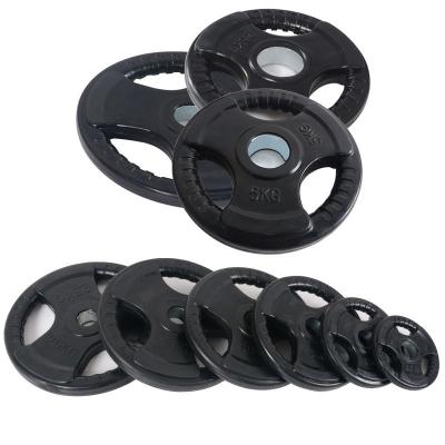 China Home\Gym\Gym Power Sports Performance Training Wholesale Black Rubber Coated Tri Grip Weight Plate 5kg/10kg/15kg/20kg/25kg High Standard for sale