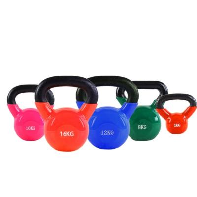 China Durable New Design Solid Colored Handle 4kg 6kg 8kg 10kg 12kg 16kg Vinyl Cast Iron Kettlebell for sale