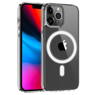 China Crystal Clear Magnetic Phone Bags Shockproof Transparent Shockproof Magnet Wireless Charging Phone Protective Case For Iphone 13 pro max for sale