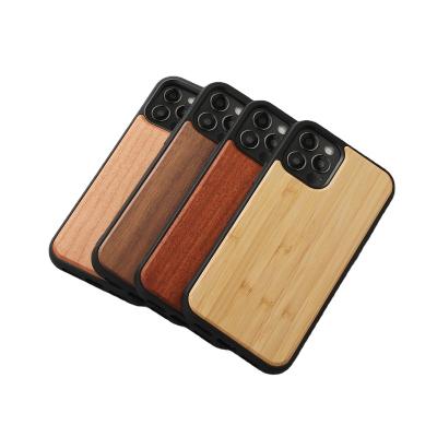 China Real Mobile Phone Bamboo Wood Magnetic Absorption Shockproof Full Cover Wooden Phone Case For iPhone 11 12 13 14 Pro Max for sale