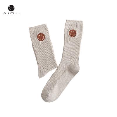 China Sportsman in Stock Autumn Morandi School Girl Comfy Happy Ribbed Socks for sale