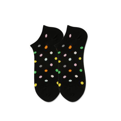 China AIDU Wholesale Antibacterial Colorful Happy Dotted Patterned Custom Made Casual Cotton Low Cut Ankle Socks For Women for sale