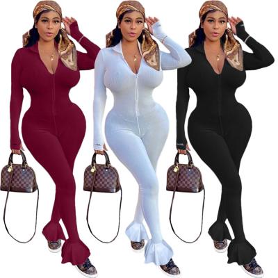 China Q5216-trending 2020 QUICK DRY long sleeve knit ribbed lucky label jumpsuit women rompers with thumb hole for sale