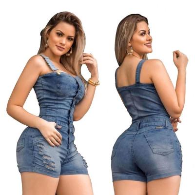 China 2020 Anti-wrinkle street wholesale hippie romper women blue denim shorts jeans overalls for sale