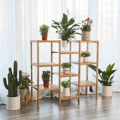 China Viable Bamboo Plants Stand Shelf Flower Rack Plant Pot Holder Kitchen Storage Rack 9-Tier for sale