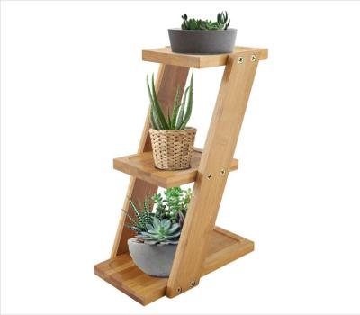 China Plant Viable Bamboo Flower Stand, 3-Tier Flower Stand Flower Rack Display Shelving Unit Stand Home Decor for sale