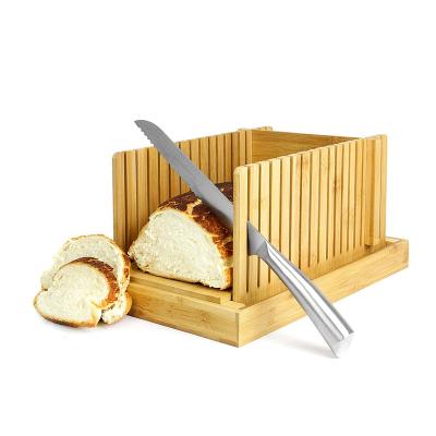 China Customized Bamboo Bread Cutting Board For Kitchen With Guide Adjustable Slicing Foldable Carving Knife for sale