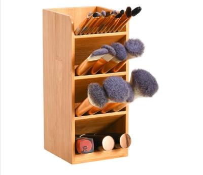 China Bamboo Wood Pen Holder Makeup Brushes Holder Stationery Storage Rack Desktop Pencil Organizer Viable for Home Office and School for sale