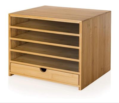 China Expandable bamboo paper file storage rack with a pull-out drawer, wooden file racks for sale