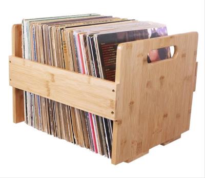 China Sustainable Bamboo Record Crate Disc Storage Rack Rack To 80 Booklet Storage Magazine Rack for sale