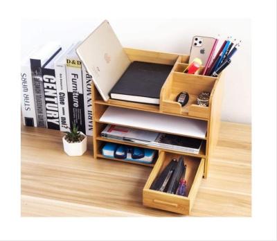 China Bamboo Desk Drawer Multifunctional Bamboo Desktop Organizer 4 Tier Durable Wooden Table Top Storage for Pencil Holder Pen Holder for sale