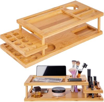 China Multifunctional Bamboo Makeup Storage Box Cosmetic Organizer for Bathroom Organizer Box for Bathroom Vanity for sale