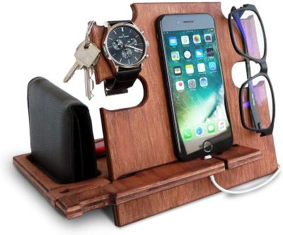 China Wooden Walnut Docking Station Idea For Men Smartphone Stand Up Nightstand Holder Desk Organizer Walnut for sale